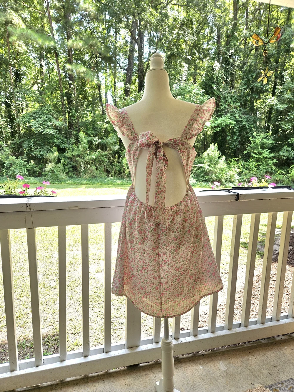 Altar'd State Pink Ditsy Floral Mini Dress Square Neck Ruffle Flutter Sleeve Med